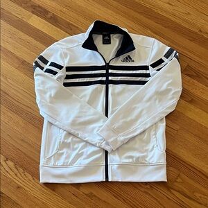 Adidas Climate Lite Men's White and Black and Blue logo Striped Jacket Size M